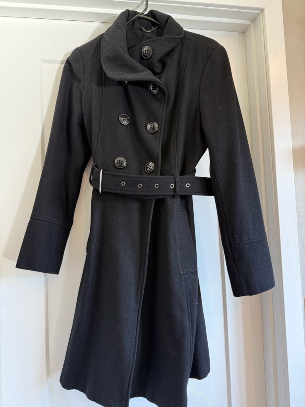 Guess Black Double-Breasted Wool Trench Coat